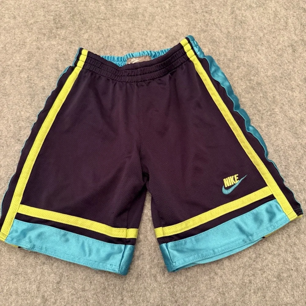 Vintage 90s Nike Reversible Shorts Youth 6 Mesh Basketball Navy Teal Yellow